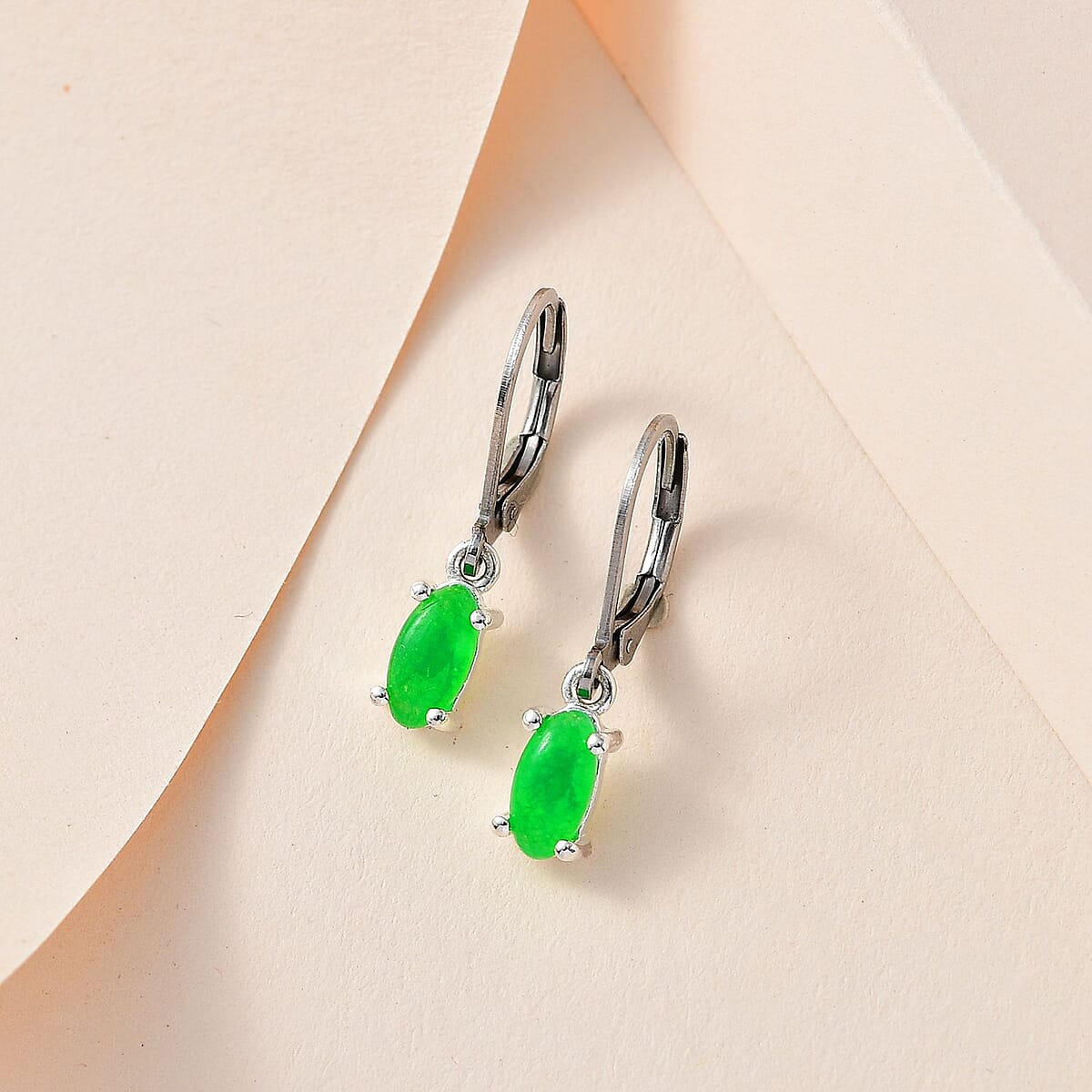 Green Jade (D) Lever Back Earrings in Sterling Silver 1.25 ctw image number 1