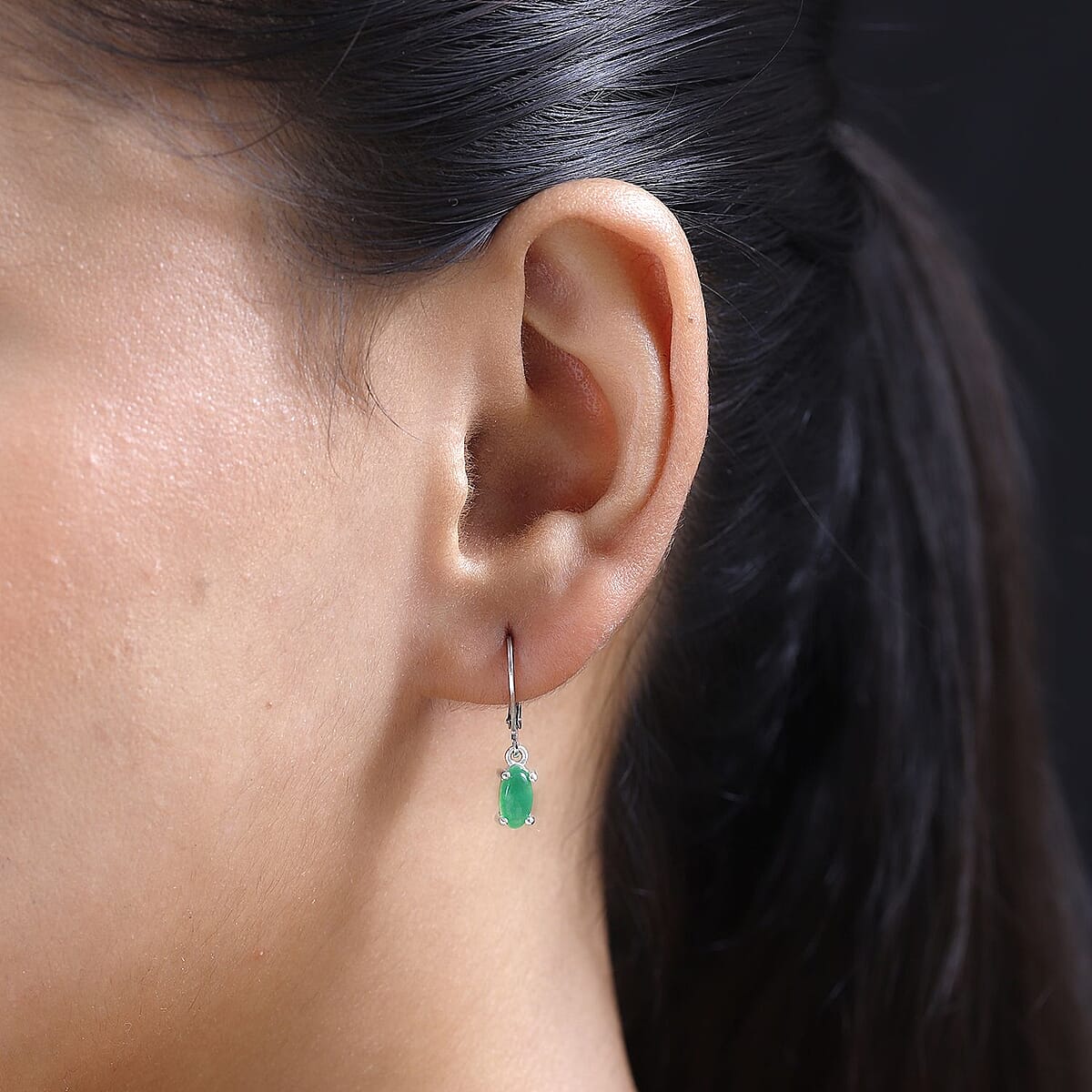 Green Jade (D) Lever Back Earrings in Sterling Silver 1.25 ctw image number 2