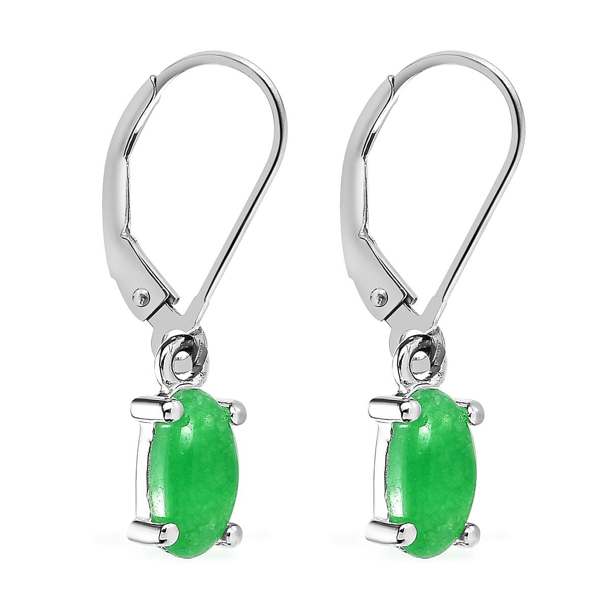 Green Jade (D) Lever Back Earrings in Sterling Silver 1.25 ctw image number 3