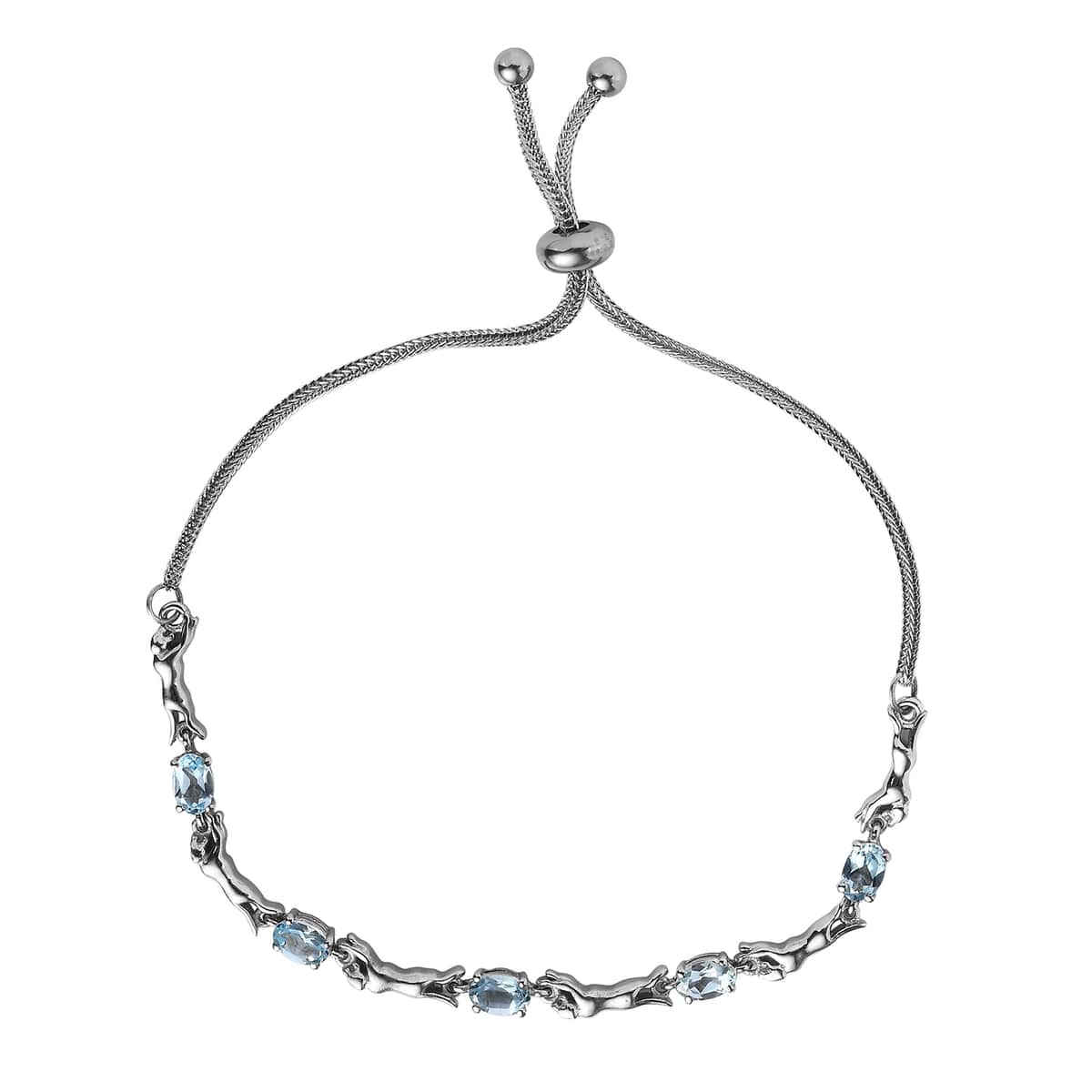 Karis Sky Blue Topaz Panther Link Bolo Bracelet in Platinum Bond 2.75 ctw image number 0