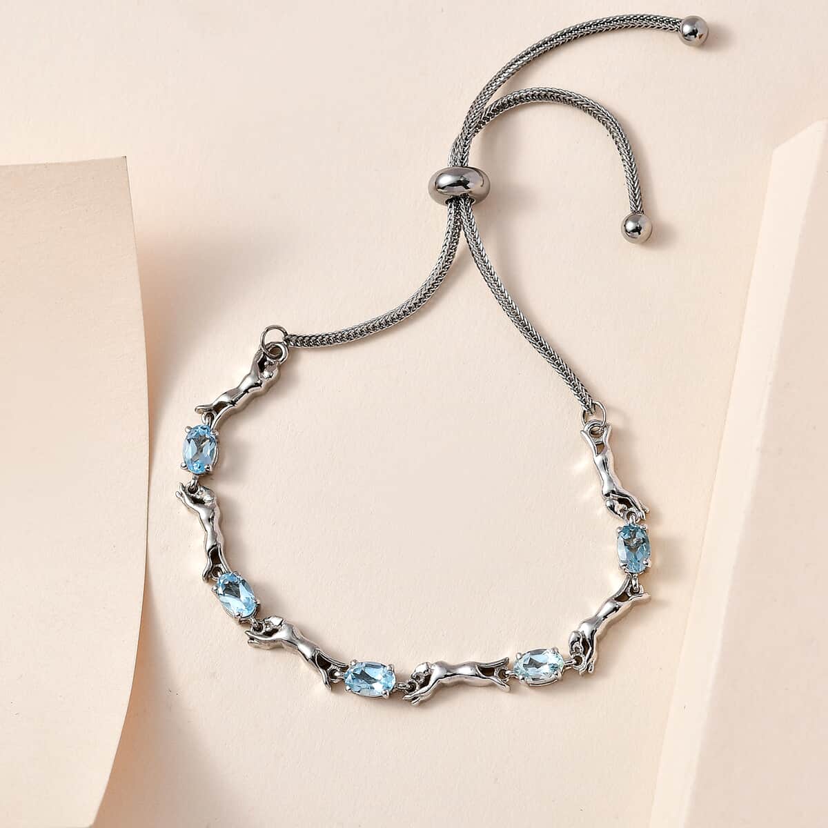 Karis Sky Blue Topaz Panther Link Bolo Bracelet in Platinum Bond 2.75 ctw image number 1