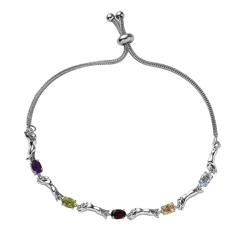 Karis Multi Gemstone Panther Link Bolo Bracelet in Platinum Bond 2.40 ctw