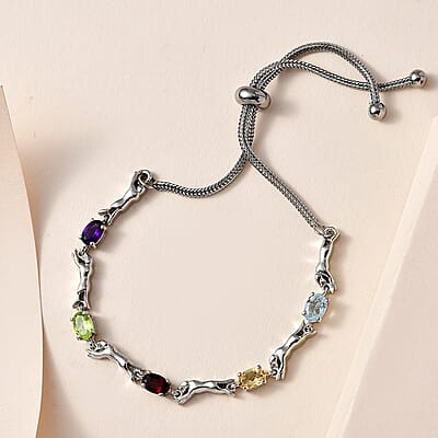 Karis Multi Gemstone Panther Link Bolo Bracelet in Platinum Bond 2.40 ctw
