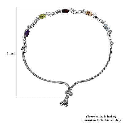 Karis Multi Gemstone Panther Link Bolo Bracelet in Platinum Bond 2.40 ctw