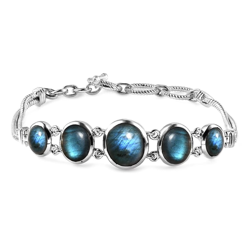 Karis Malagasy Labradorite Bracelet in Platinum Bond (6.50-8.00In) 14.00 ctw