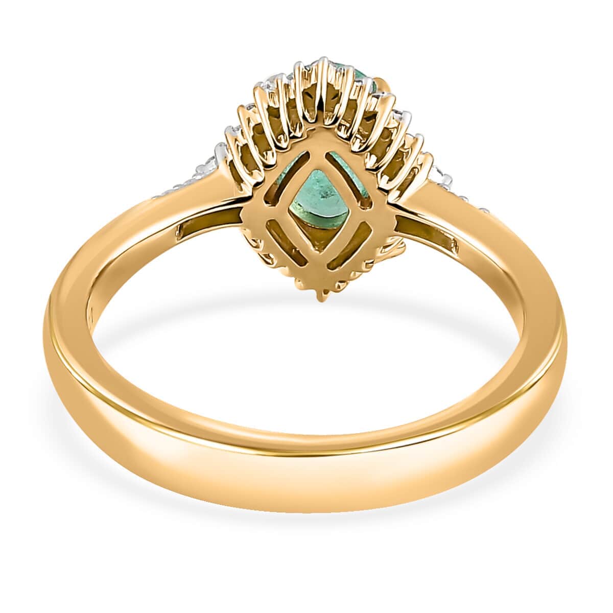 Luxoro 10K Yellow Gold Premium Ethiopian Emerald and G-H I3 Diamond Halo Ring 1.40 ctw image number 4