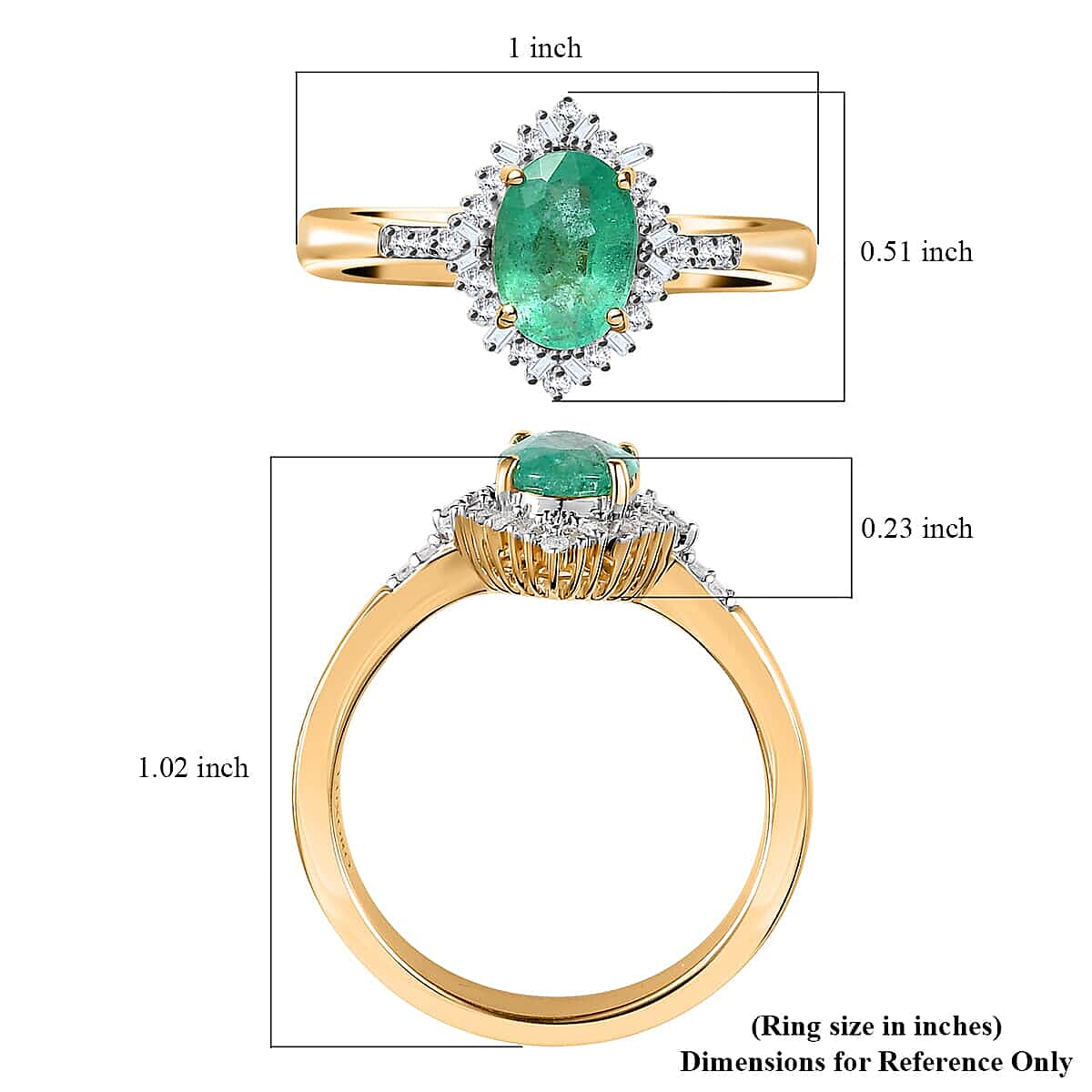 Luxoro 10K Yellow Gold Premium Ethiopian Emerald and G-H I3 Diamond Halo Ring 1.40 ctw