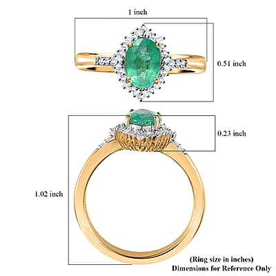 Luxoro 10K Yellow Gold Premium Ethiopian Emerald and G-H I3 Diamond Halo Ring (Size 7.0) 1.40 ctw