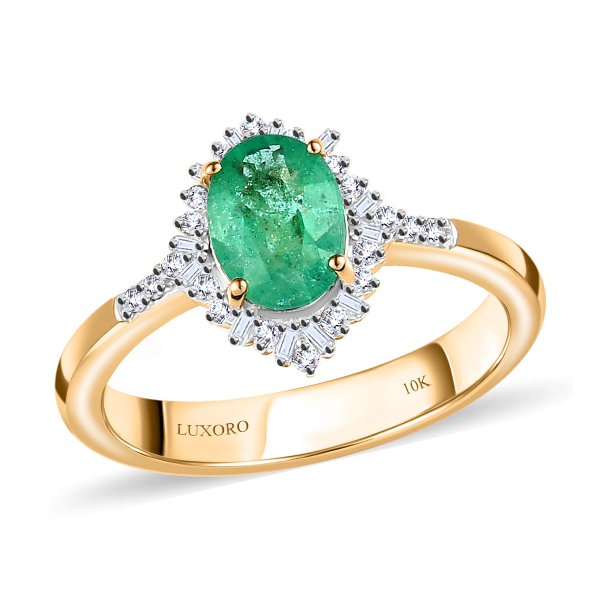 Luxoro 10K Yellow Gold Premium Ethiopian Emerald and G-H I3 Diamond Halo Ring (Size 9.0) 1.40 ctw image number 0