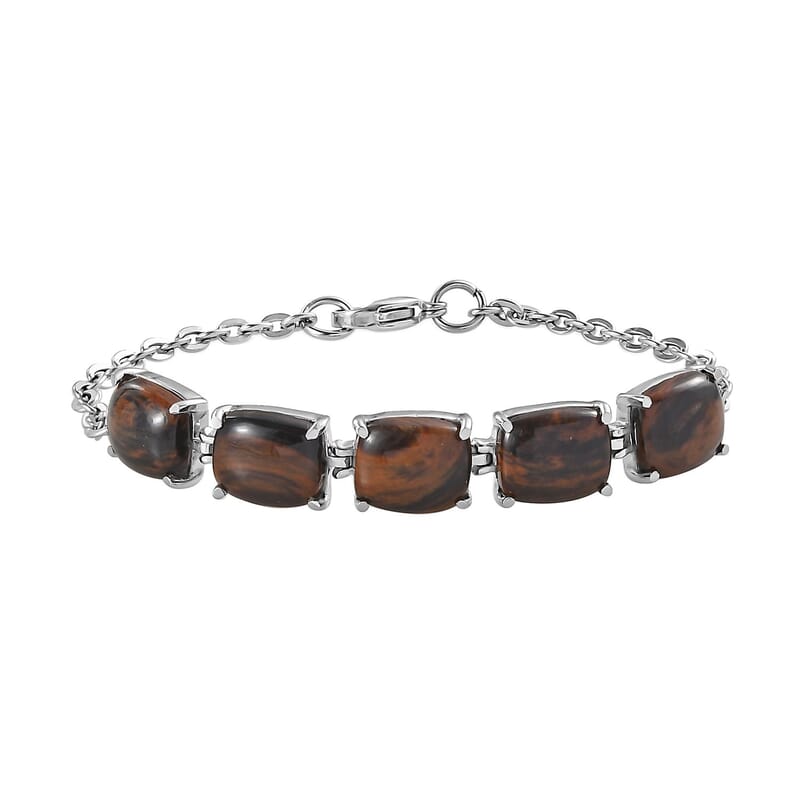 Coffee Obsidian Bracelet in Stainless Steel (7.25 In) 14.90 ctw