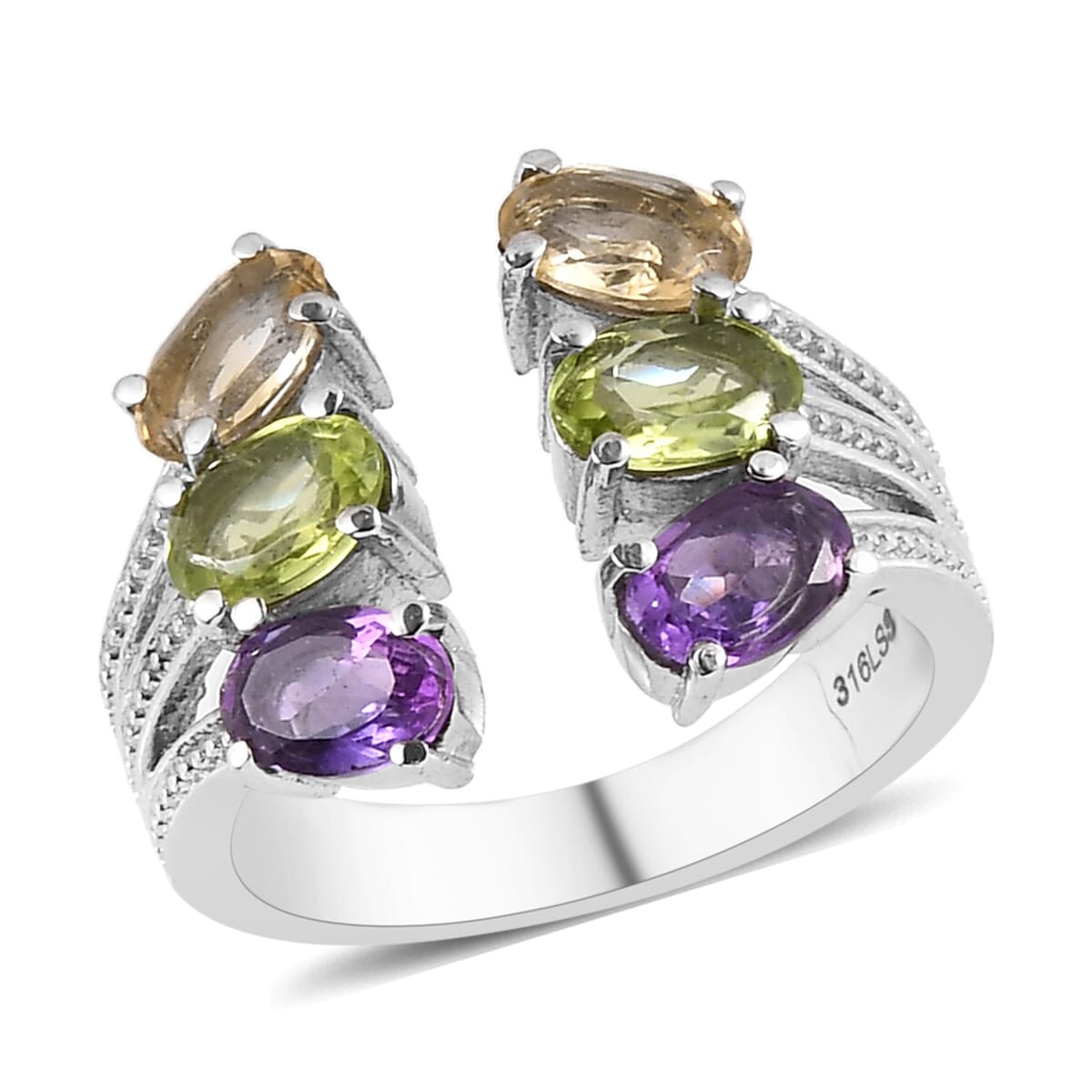African Amethyst, Peridot, Brazilian Citrine Open Band Ring in Stainless Steel (Size 10.0) 2.65 ctw image number 0