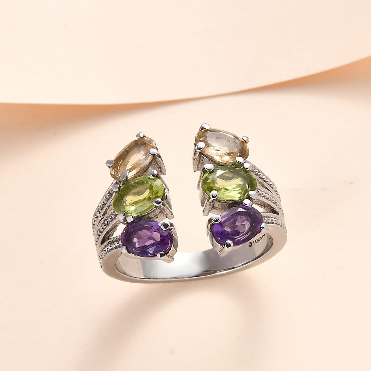 African Amethyst, Peridot, Brazilian Citrine Open Band Ring in Stainless Steel (Size 10.0) 2.65 ctw image number 1