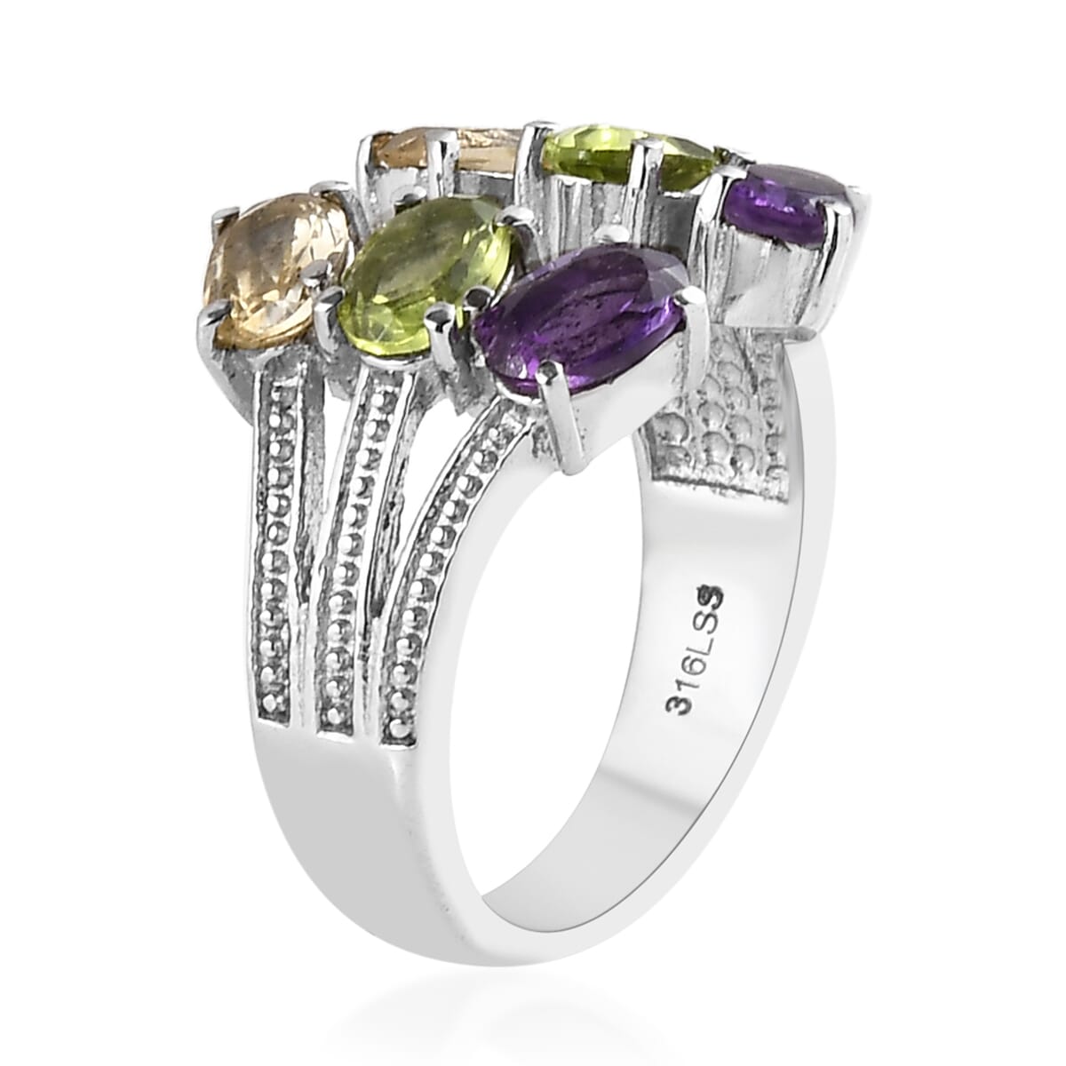 African Amethyst, Peridot, Brazilian Citrine Open Band Ring in Stainless Steel (Size 10.0) 2.65 ctw image number 3