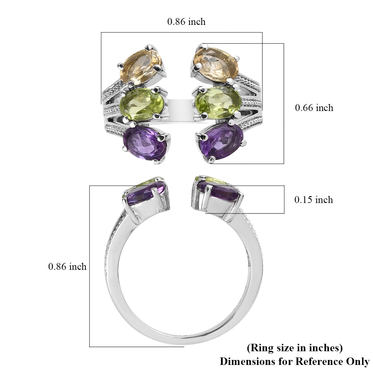 African Amethyst, Peridot, Brazilian Citrine Open Band Ring in Stainless Steel (Size 10.0) 2.65 ctw image number 5