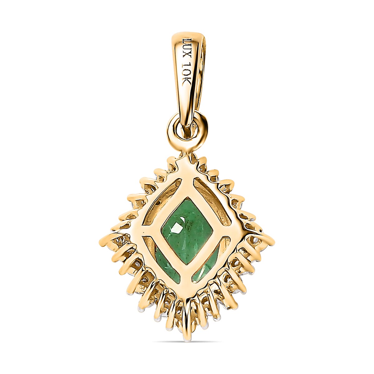Luxoro 10K Yellow Gold Premium Ethiopian Emerald and G-H I3 Diamond Halo Pendant without Chain 1.40 ctw image number 4