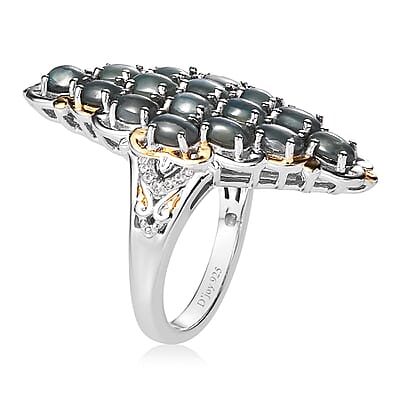 Premium Chrysoberyl Cat's Eye, White Zircon Elongated Ring in Vermeil YG and Platinum Over Sterling Silver (Size 7.0) 5.90 ctw