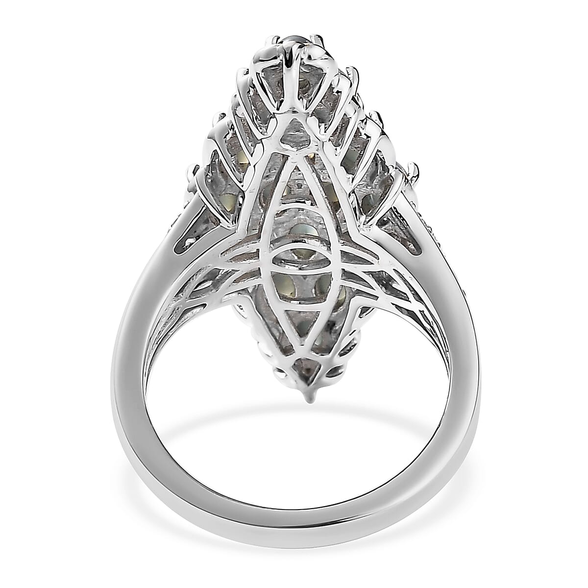 Premium Chrysoberyl Cat's Eye, White Zircon Elongated Ring in Vermeil YG and Platinum Over Sterling Silver (Size 7.0) 5.90 ctw