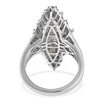 Premium Chrysoberyl Cat's Eye, White Zircon Elongated Ring in Vermeil YG and Platinum Over Sterling Silver (Size 7.0) 5.90 ctw