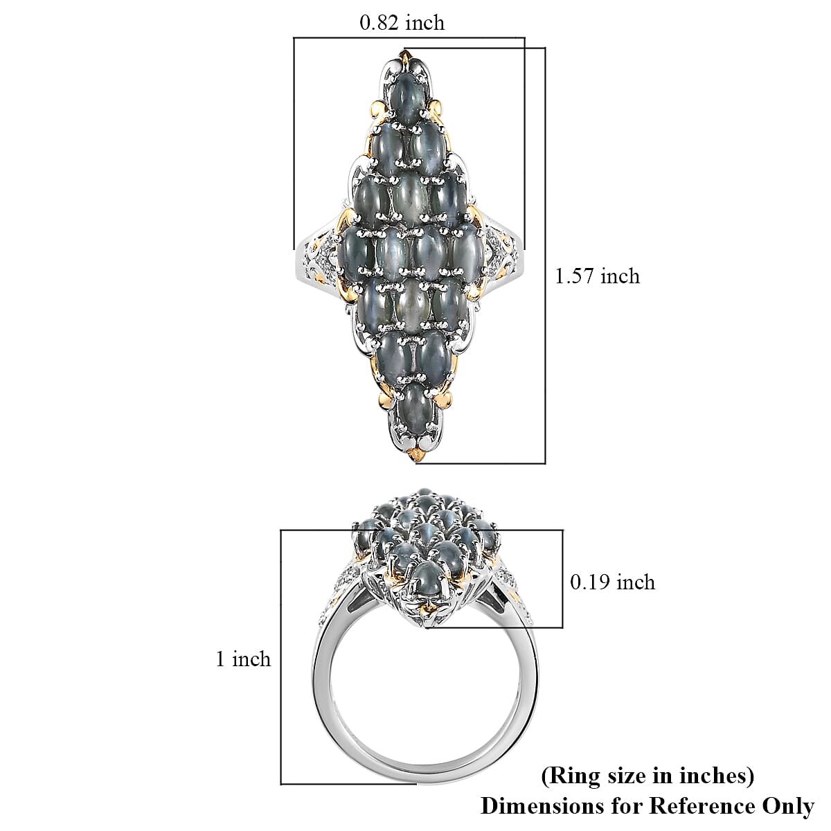 Premium Chrysoberyl Cat's Eye, White Zircon Elongated Ring in Vermeil YG and Platinum Over Sterling Silver (Size 7.0) 5.90 ctw