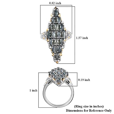 Premium Chrysoberyl Cat's Eye, White Zircon Elongated Ring in Vermeil YG and Platinum Over Sterling Silver (Size 7.0) 5.90 ctw
