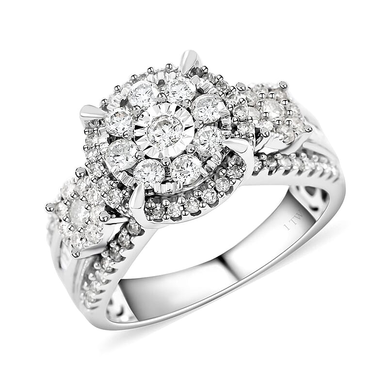 10K White Gold G-H I2 Diamond Floral Ring (Size 10.0) 7.10 Grams 1.00 ctw