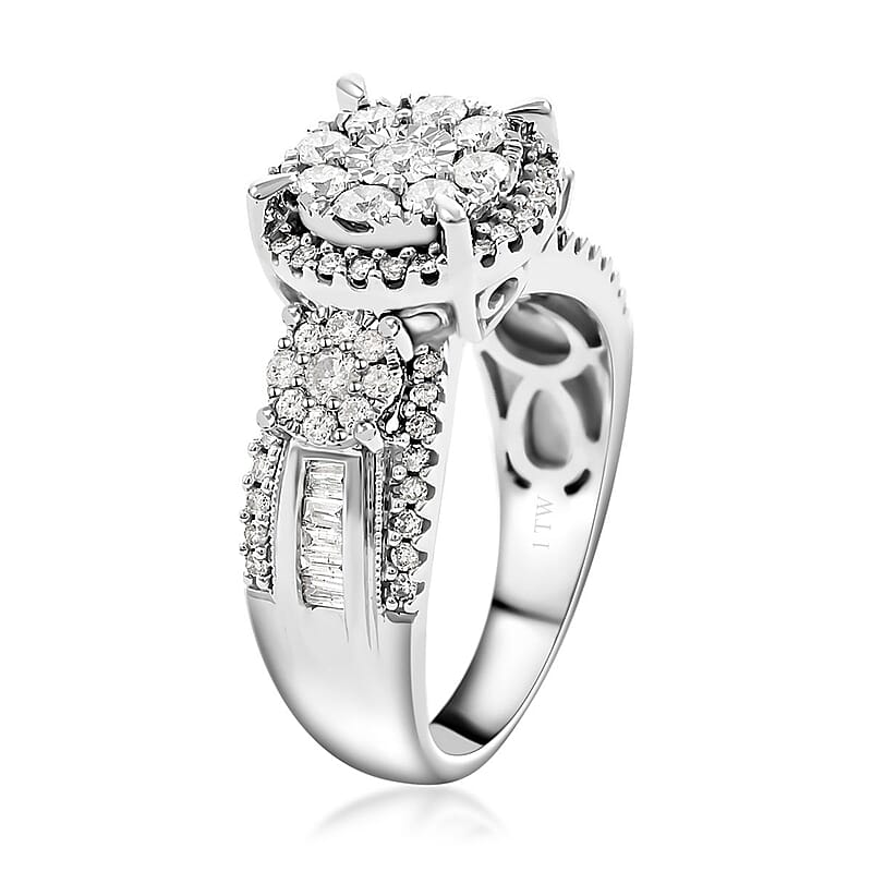 10K White Gold G-H I2 Diamond Floral Ring (Size 10.0) 7.10 Grams 1.00 ctw