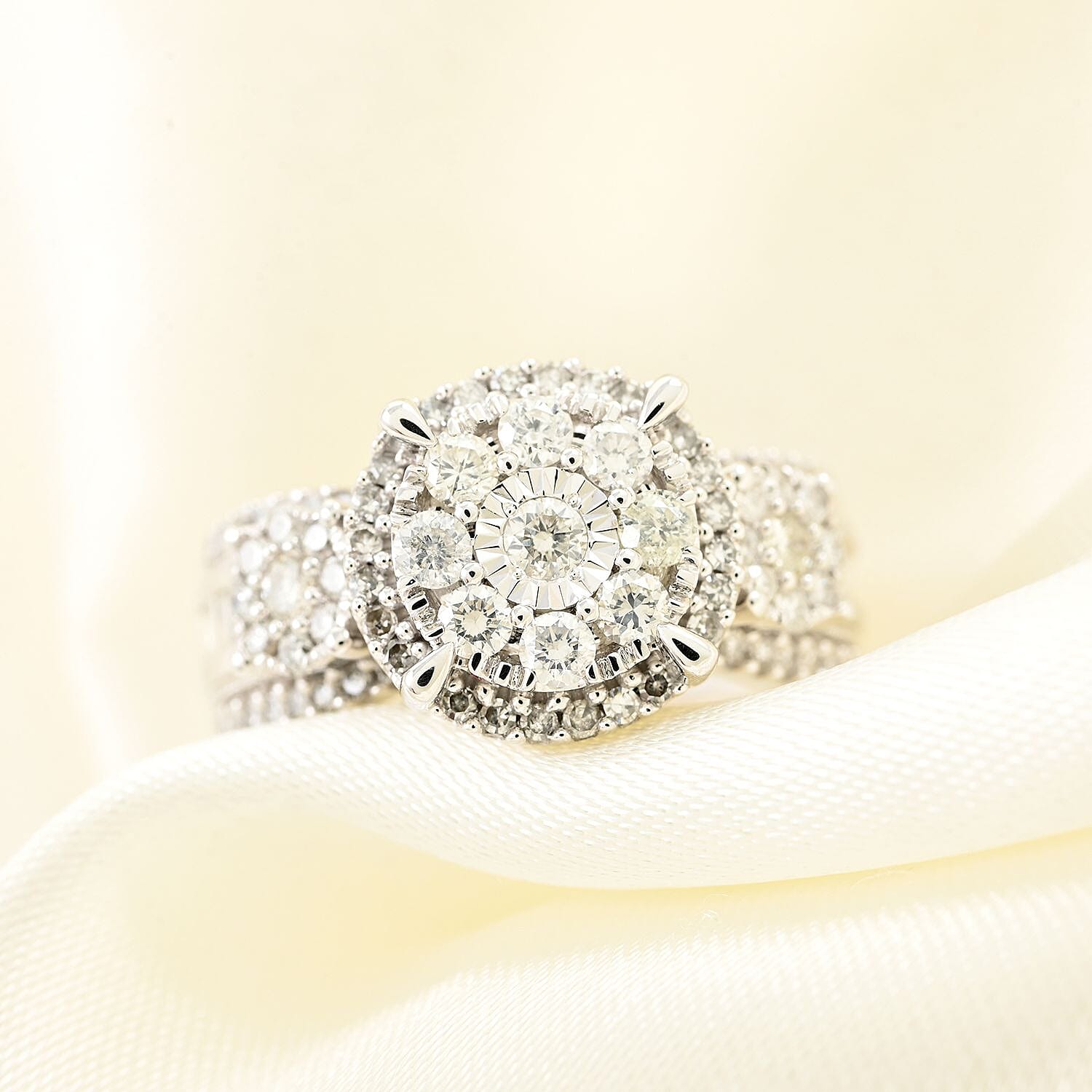 Buy 10K White Gold G-H I2 Diamond Floral Ring (Size 6.0