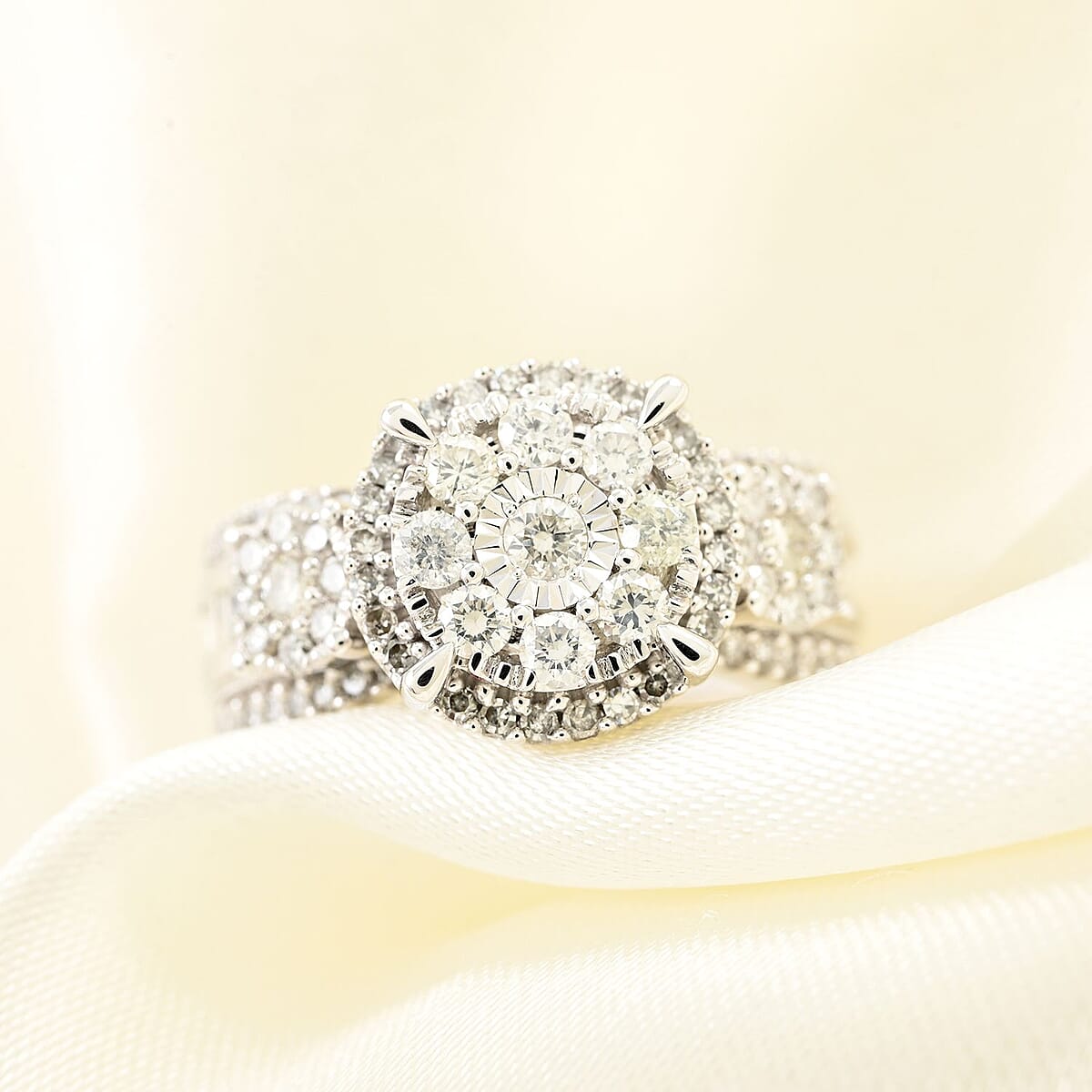 10K White Gold G-H I2 Diamond Floral Ring 7.10 Grams 1.00 ctw (Del. in 7-10 Days) image number 1