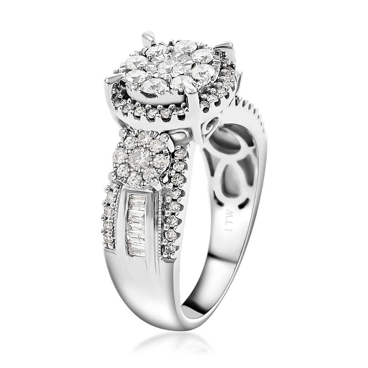 10K White Gold G-H I2 Diamond Floral Ring 7.10 Grams 1.00 ctw (Del. in 7-10 Days) image number 3