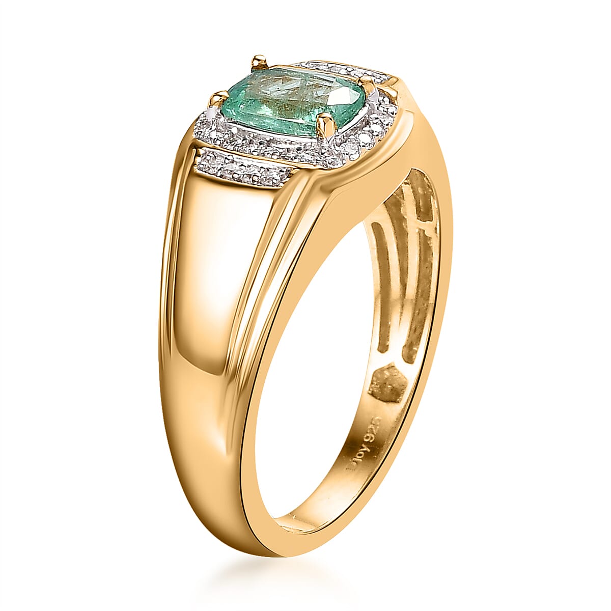 Ethiopian Emerald and Moissanite Men's Ring in Vermeil Yellow Gold Over Sterling Silver 0.90 ctw image number 3