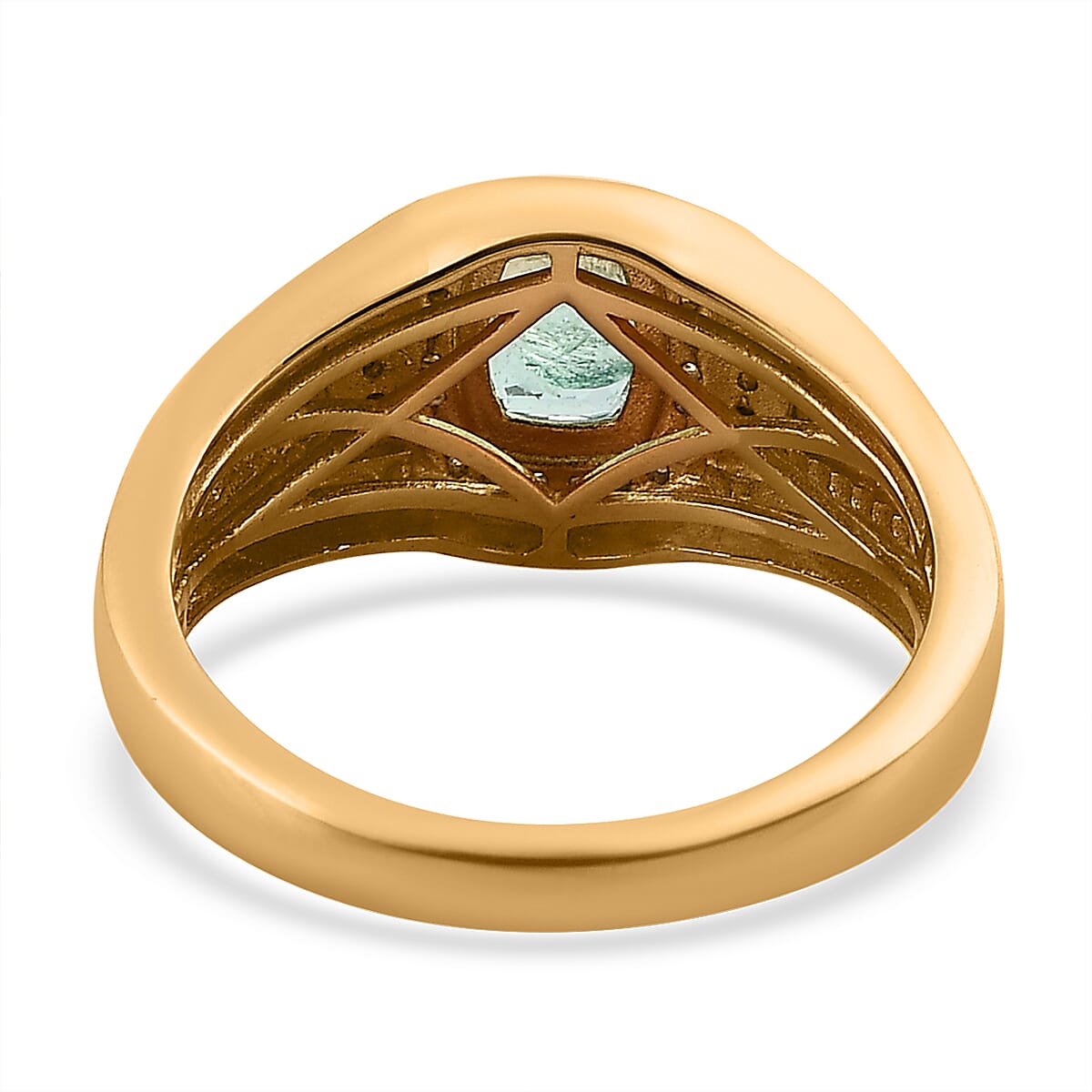 Ethiopian Emerald and Moissanite Men's Ring in Vermeil Yellow Gold Over Sterling Silver (Size 11.0) 0.90 ctw image number 4