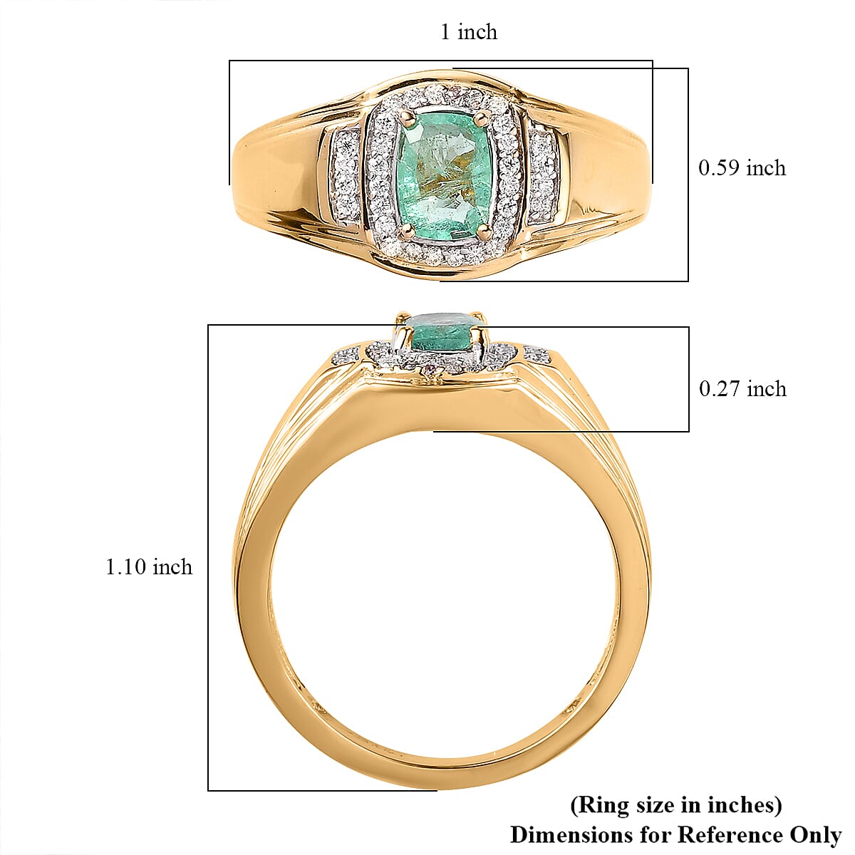Ethiopian Emerald and Moissanite Men's Ring in Vermeil Yellow Gold Over Sterling Silver (Size 13.0) 0.90 ctw image number 5