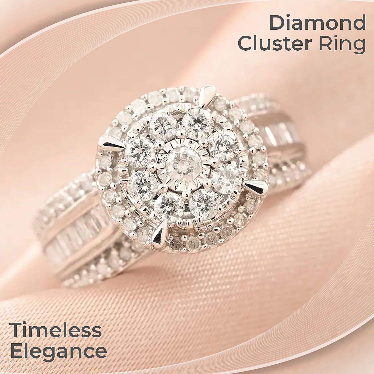 G-H I2 Diamond Ring, 10K White Gold Ring, Diamond Cluster Ring, Diamond Jewelry, Gifts For Her 5 Grams 1.00 ctw (Size 10)