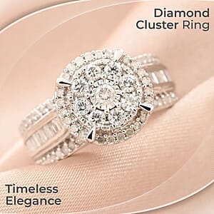 G-H I2 Diamond Ring, 10K White Gold Ring, Diamond Cluster Ring, Diamond Jewelry, Gifts For Her 5 Grams 1.00 ctw (Size 10)