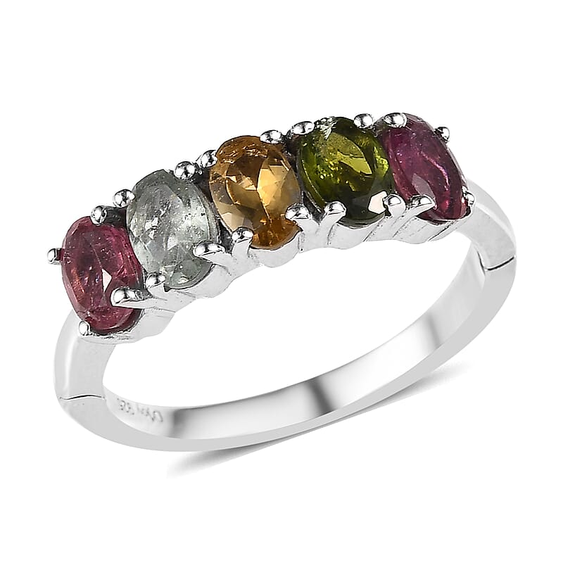 Multi-Tourmaline 5 Stone Arthritis Ring in Platinum Over Sterling Silver (Size 10.0) 2.00 ctw