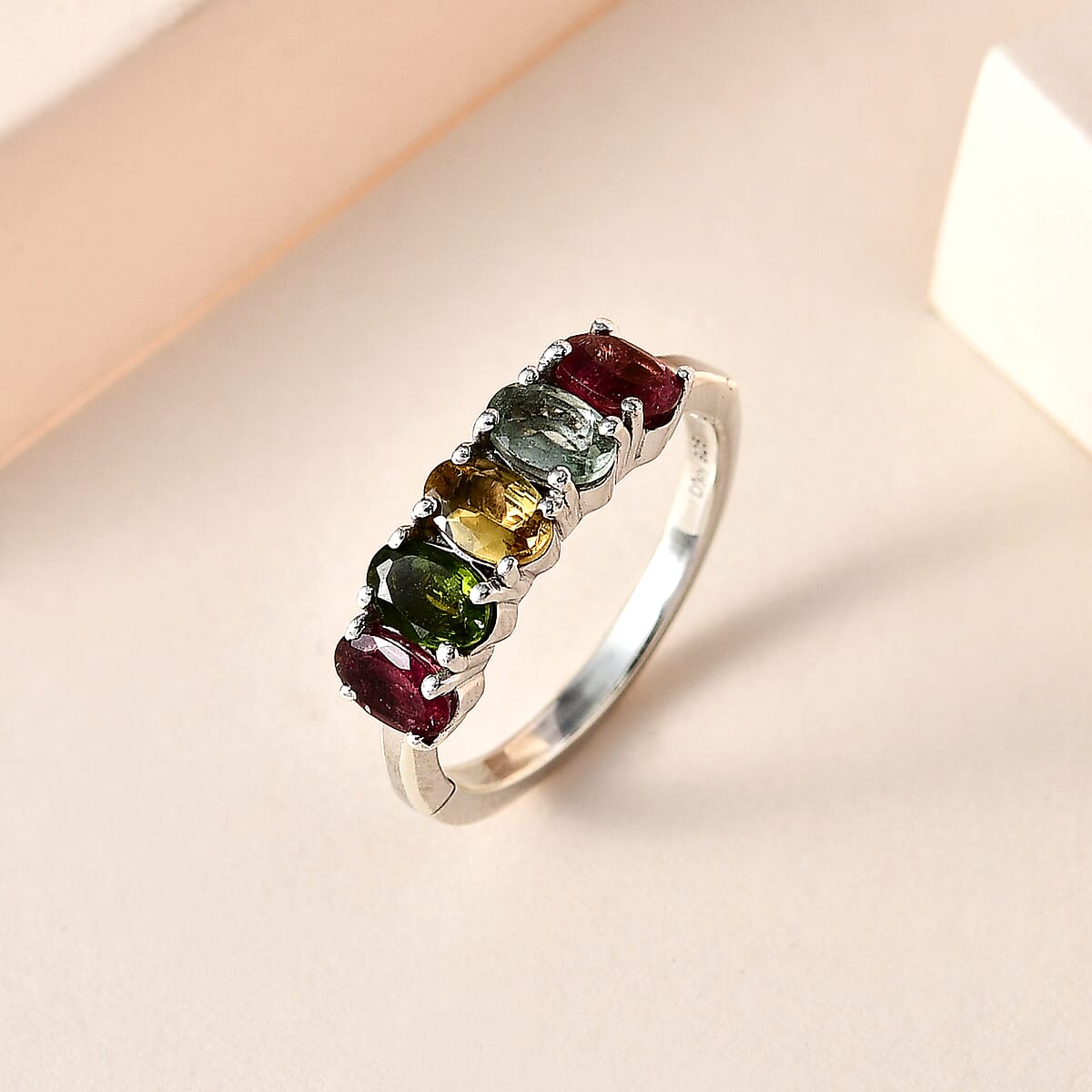 Doorbuster Multi-Tourmaline 5 Stone Ring in Platinum Over Sterling Silver 2.00 ctw image number 1