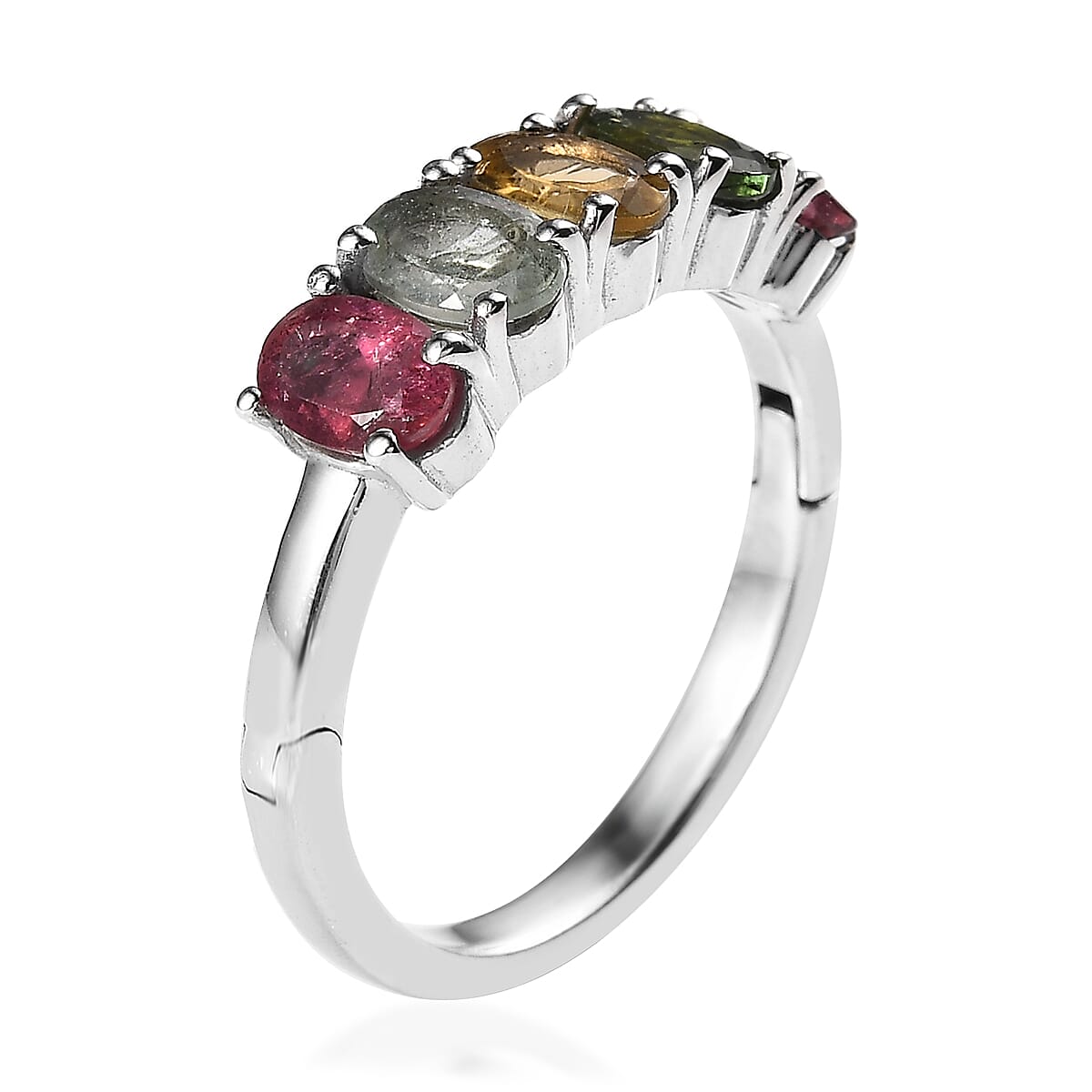 Doorbuster Multi-Tourmaline 5 Stone Ring in Platinum Over Sterling Silver 2.00 ctw image number 3
