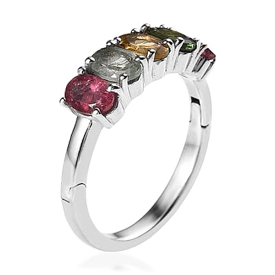 Multi-Tourmaline 5 Stone Arthritis Ring in Platinum Over Sterling Silver (Size 10.0) 2.00 ctw