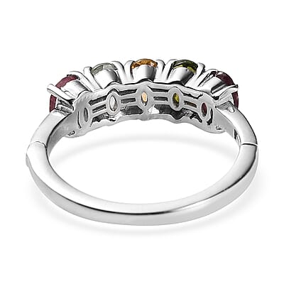 Multi-Tourmaline 5 Stone Arthritis Ring in Platinum Over Sterling Silver (Size 10.0) 2.00 ctw