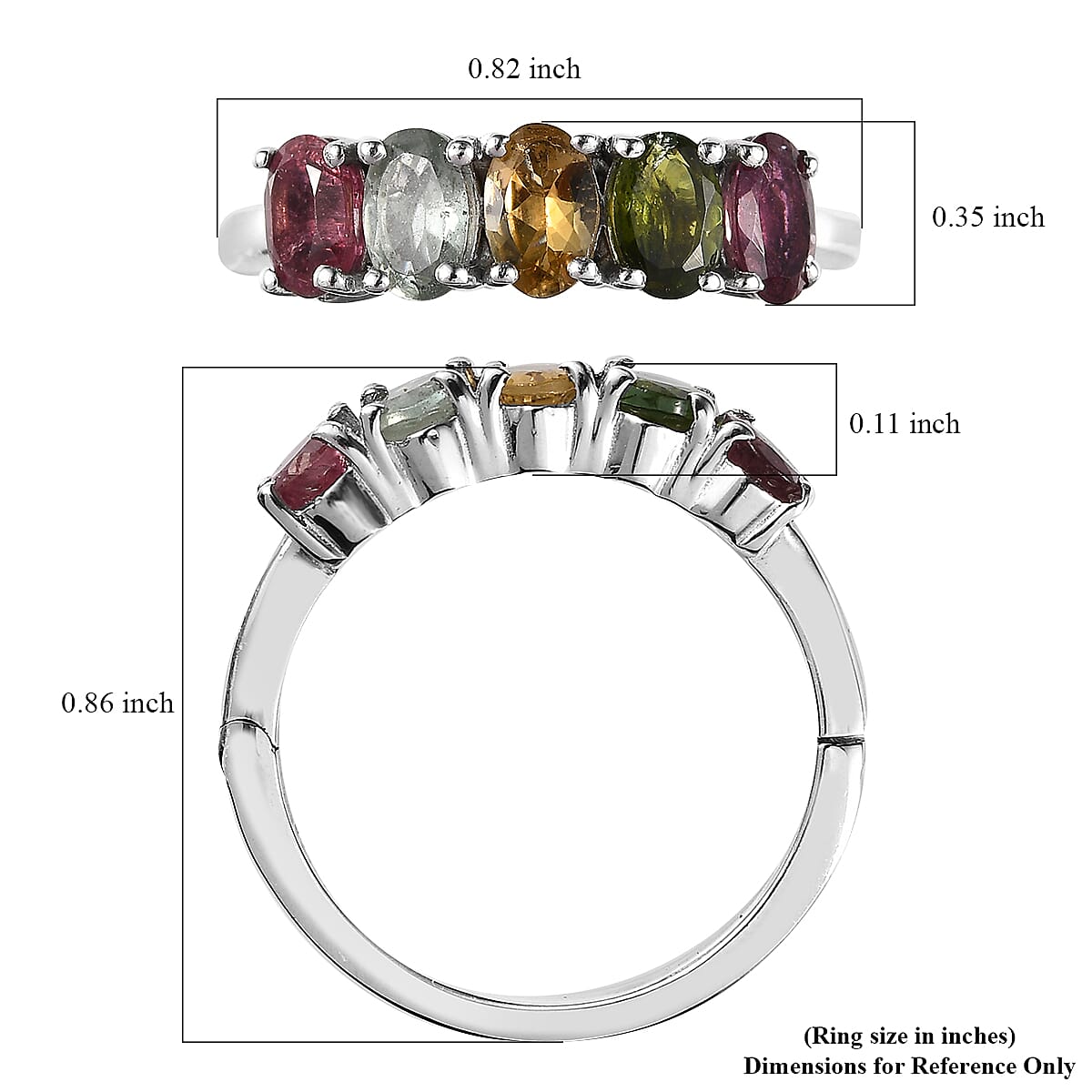 Doorbuster Multi-Tourmaline 5 Stone Ring in Platinum Over Sterling Silver 2.00 ctw image number 5