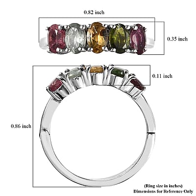 Multi-Tourmaline 5 Stone Arthritis Ring in Platinum Over Sterling Silver (Size 10.0) 2.00 ctw