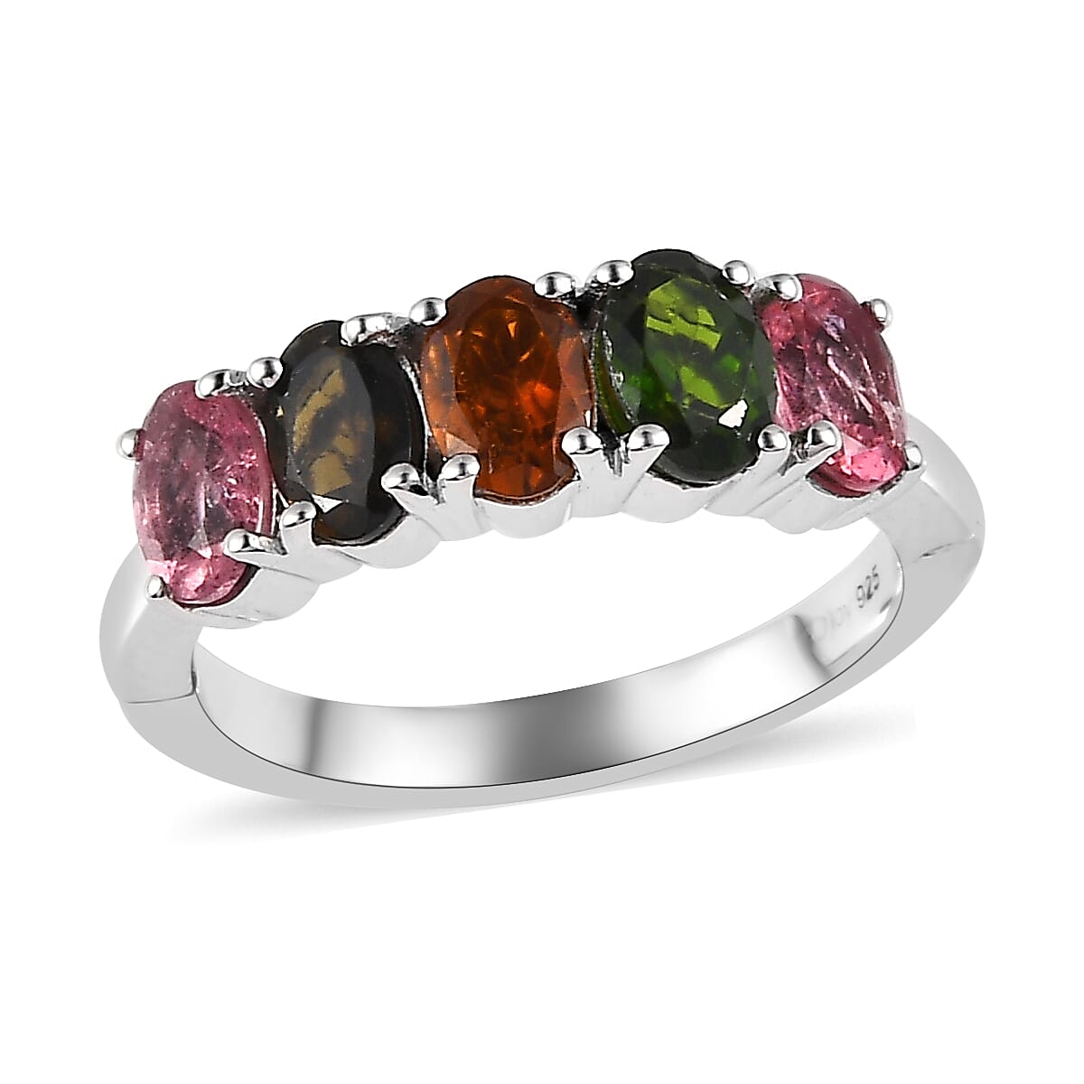 Multi-Tourmaline 5 Stone Arthritis Ring in Platinum Over Sterling Silver (Size 6.0) 2.00 ctw