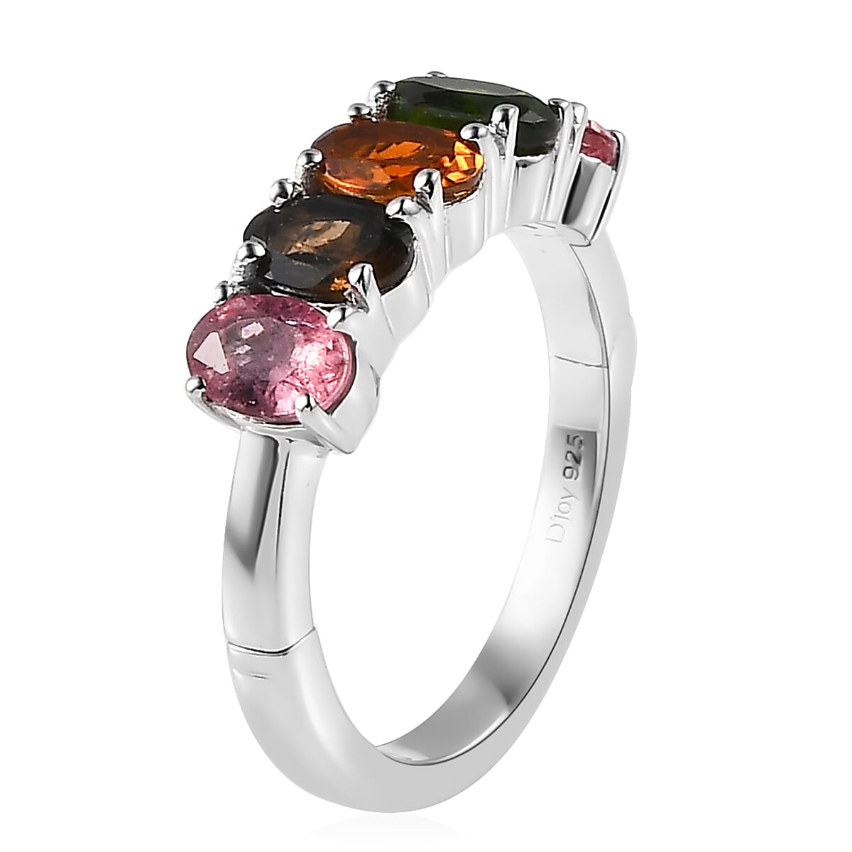 Multi-Tourmaline 5 Stone Arthritis Ring in Platinum Over Sterling Silver (Size 6.0) 2.00 ctw