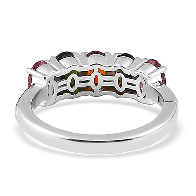 Multi-Tourmaline 5 Stone Arthritis Ring in Platinum Over Sterling Silver (Size 6.0) 2.00 ctw