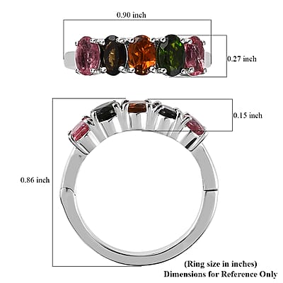 Multi-Tourmaline 5 Stone Arthritis Ring in Platinum Over Sterling Silver (Size 6.0) 2.00 ctw