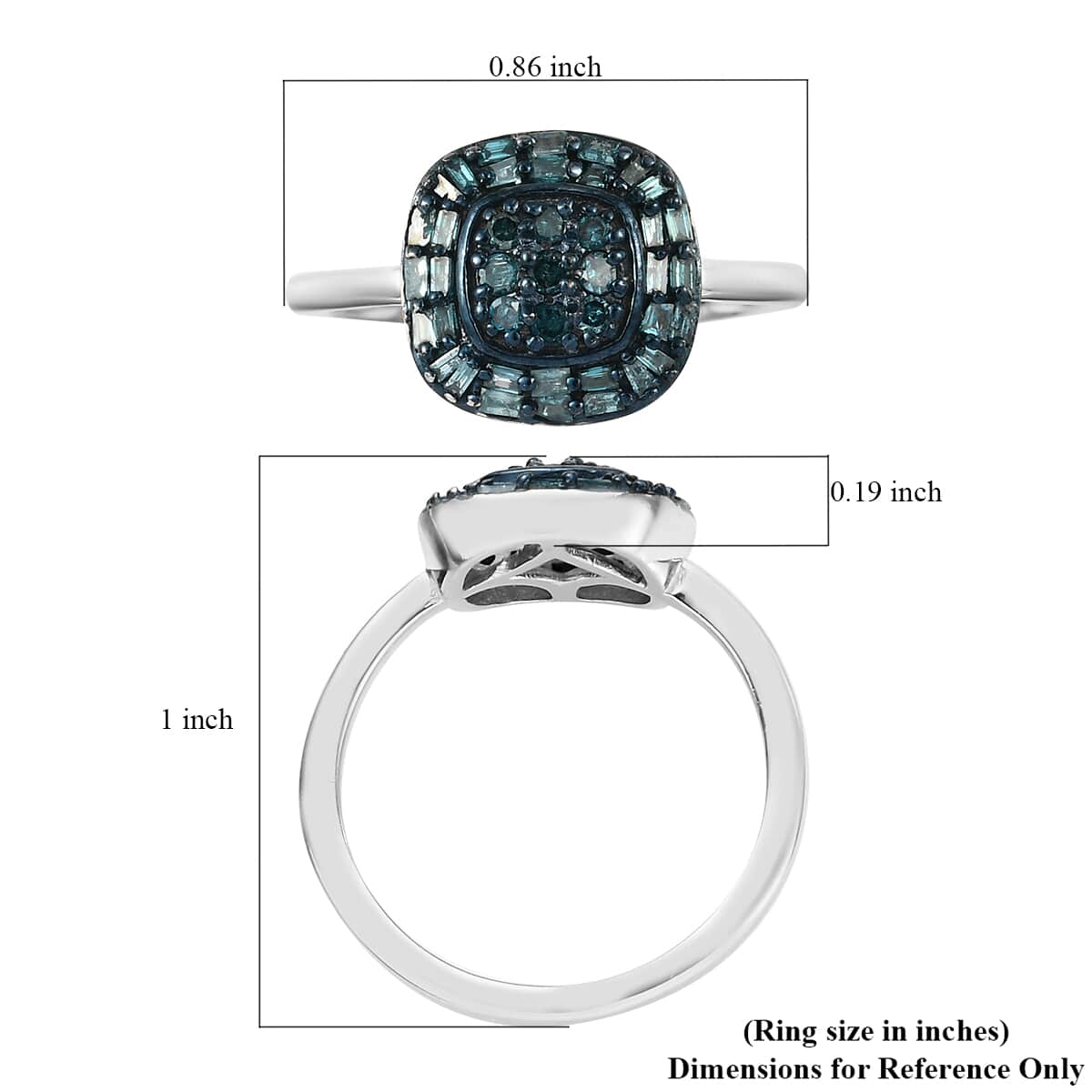 Blue Diamond Cluster Ring in Rhodium and Platinum Over Sterling Silver (Size 9.0) 0.33 ctw image number 5