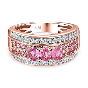 Pink Sapphire Pink Sapphire and White Zircon 1.43 ctw Ring in Vermeil RG Over Sterling Silver (Size 11.5)