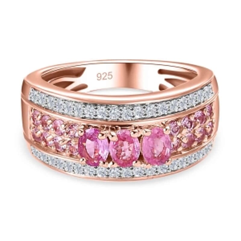 Pink Sapphire Pink Sapphire and White Zircon 1.43 ctw Ring in Vermeil RG Over Sterling Silver (Size 11.5)