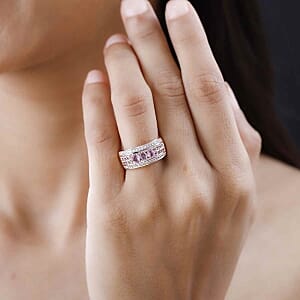 Pink Sapphire Pink Sapphire and White Zircon 1.43 ctw Ring in Vermeil RG Over Sterling Silver (Size 11.5)