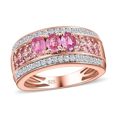 Pink Sapphire Pink Sapphire and White Zircon 1.43 ctw Ring in Vermeil RG Over Sterling Silver (Size 11.5)